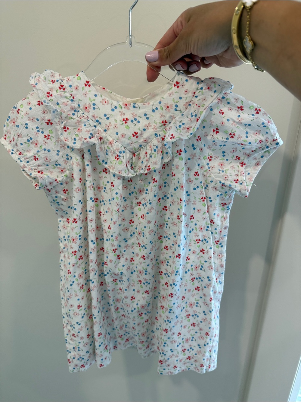 Bonpoint White Floral Ruffle Collar Dress - Multicolor Blossoms